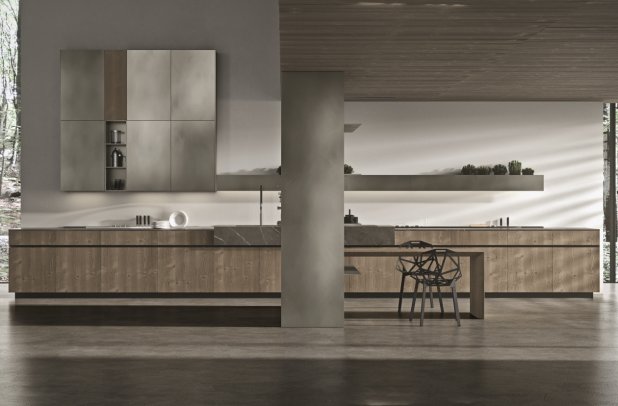 AK 05 in Abete Vigo Veneer and Metallic Lacquer by Arrital - dining furniture, arrital cabinets chicago, contemporary kitchen, modern design, arrital, kitchen Chicago, urban interior, modern kitchen cabinets, ak project, italian, chicago italian cabinets