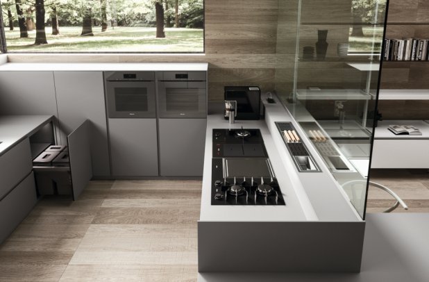 AK 04 in Fenix Verde Comodoro by Arrital - dining furniture, arrital, arrital cabinets chicago, kitchen Chicago, chicago italian cabinets, italian, contemporary kitchen, ak project, urban interior, modern kitchen cabinets, modern design