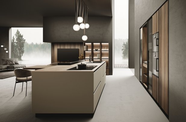 Menta Creta and Adige  by Miton - black kitchen, Menta by Miton, Miton Chicago, italian, Miton cabinets chicago, minimalistic kitchen, modern kitchen, modern design, contemporary kitchen, urban interior, custom kitchen cabinets, kitchen Chicago, kitchen cabinets, wooden kitchen, european kitchen, dining furniture