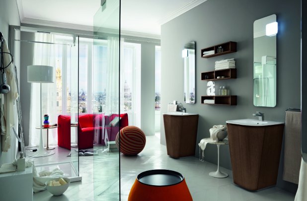 Suede by Cerasa - Suede bathroom, bathroom ensembles, , deep bath, urban interior, bathroom bidet, bathroom chandeliers, Chicago furniture, bathroom doors, shower, modern bathroom