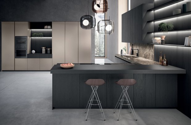 Bluna by Binova - Binova cabinets chicago, dining furniture, european kitchen, black kitchen, modern design, custom kitchen cabinets, kitchen cabinets, Bluna by Binova, modern kitchen, kitchen Chicago, italian, wooden kitchen, contemporary kitchen, urban interior, minimalistic kitchen