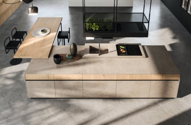 AK 04 in Biondo Veneer and Jasper Moka Stone by Arrital - italian, modern kitchen cabinets, arrital cabinets chicago, kitchen Chicago, chicago italian cabinets, arrital, modern design, urban interior, contemporary kitchen, dining furniture, ak project