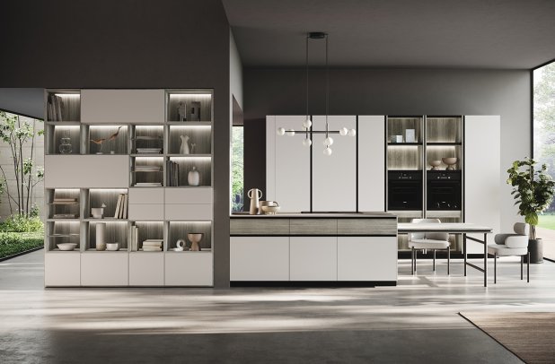 Menta Emme Grey and Smoke Eucalyptus by Miton - minimalistic kitchen, modern design, contemporary kitchen, black kitchen, Menta by Miton, urban interior, wooden kitchen, kitchen Chicago, kitchen cabinets, Miton Chicago, modern kitchen, italian, dining furniture, custom kitchen cabinets, Miton cabinets chicago, european kitchen