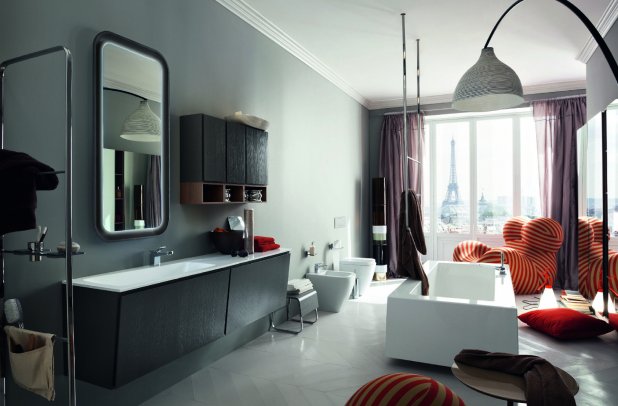 Suede by Cerasa - bathroom doors, , Suede bathroom, bathroom ensembles, modern bathroom, Chicago furniture, bathroom bidet, bathroom chandeliers, deep bath, shower, urban interior