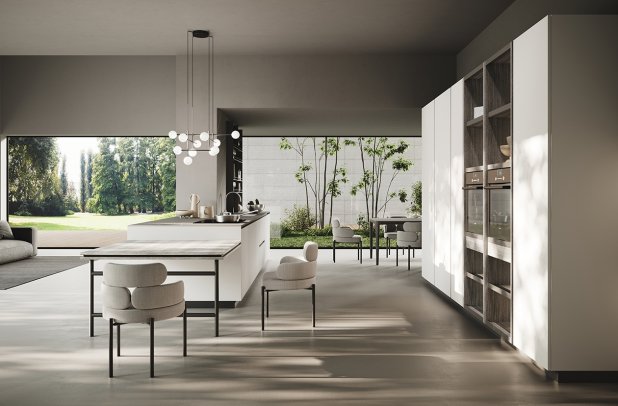 Menta Emme Grey and Smoke Eucalyptus by Miton - black kitchen, wooden kitchen, minimalistic kitchen, european kitchen, modern design, kitchen cabinets, custom kitchen cabinets, contemporary kitchen, Miton cabinets chicago, Miton Chicago, italian, urban interior, Menta by Miton, modern kitchen, kitchen Chicago, dining furniture